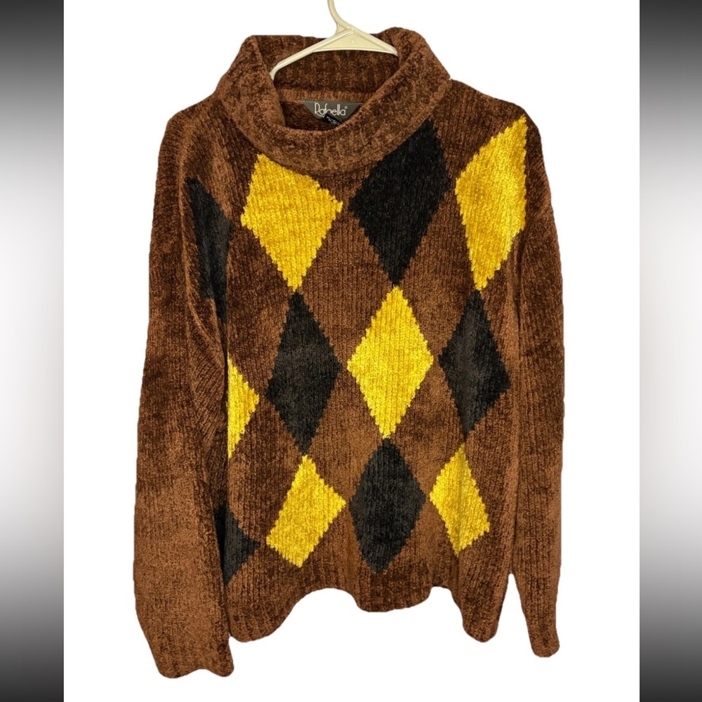 Rafaella Womans Argyle Pullover Turtleneck Sweater Top Size Large - Picture 1 of 4